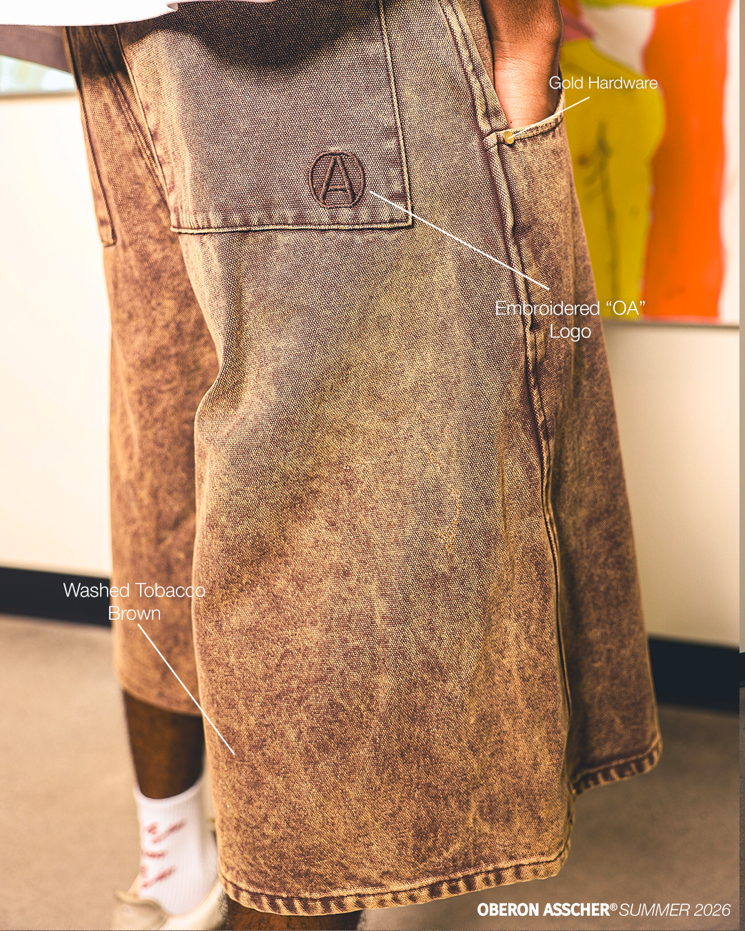 Washed Tobacco Brown Denim Shorts