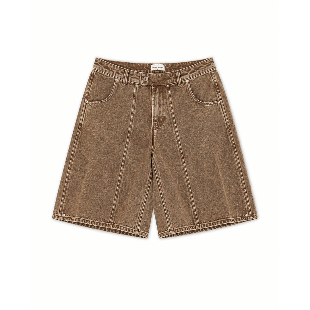 Washed Tobacco Brown Denim Shorts - Oberon Asscher