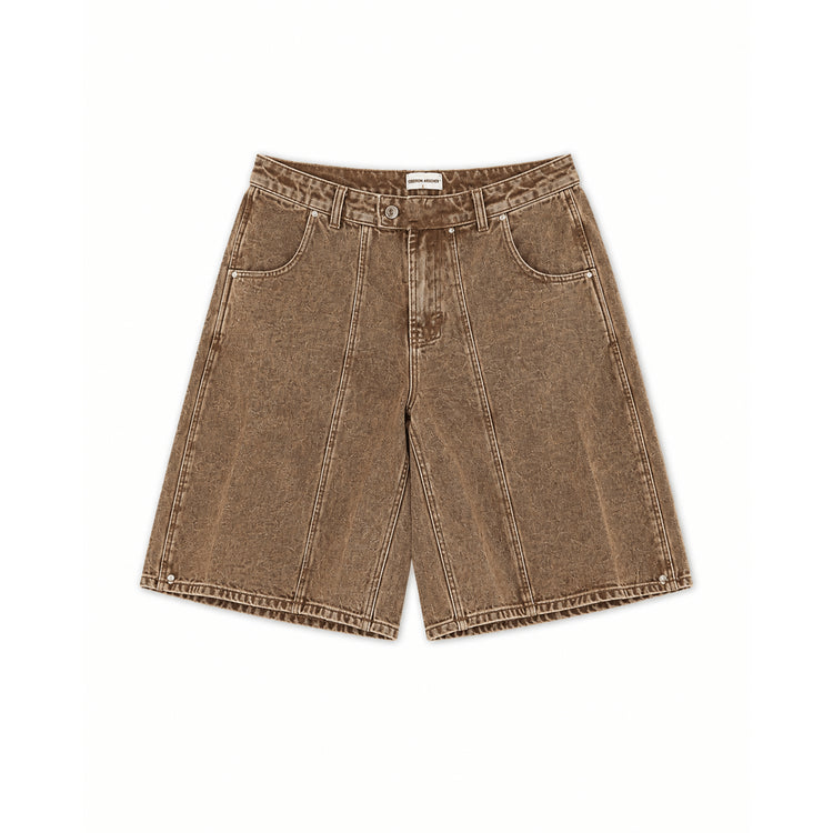 Washed Tobacco Brown Denim Shorts - Oberon Asscher