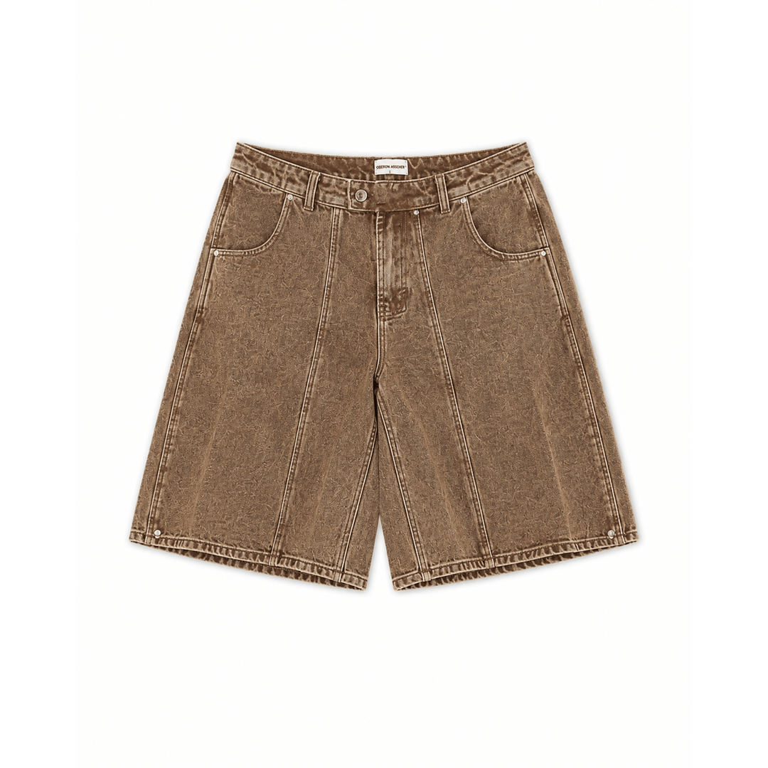 Washed Tobacco Brown Denim Shorts - Oberon Asscher